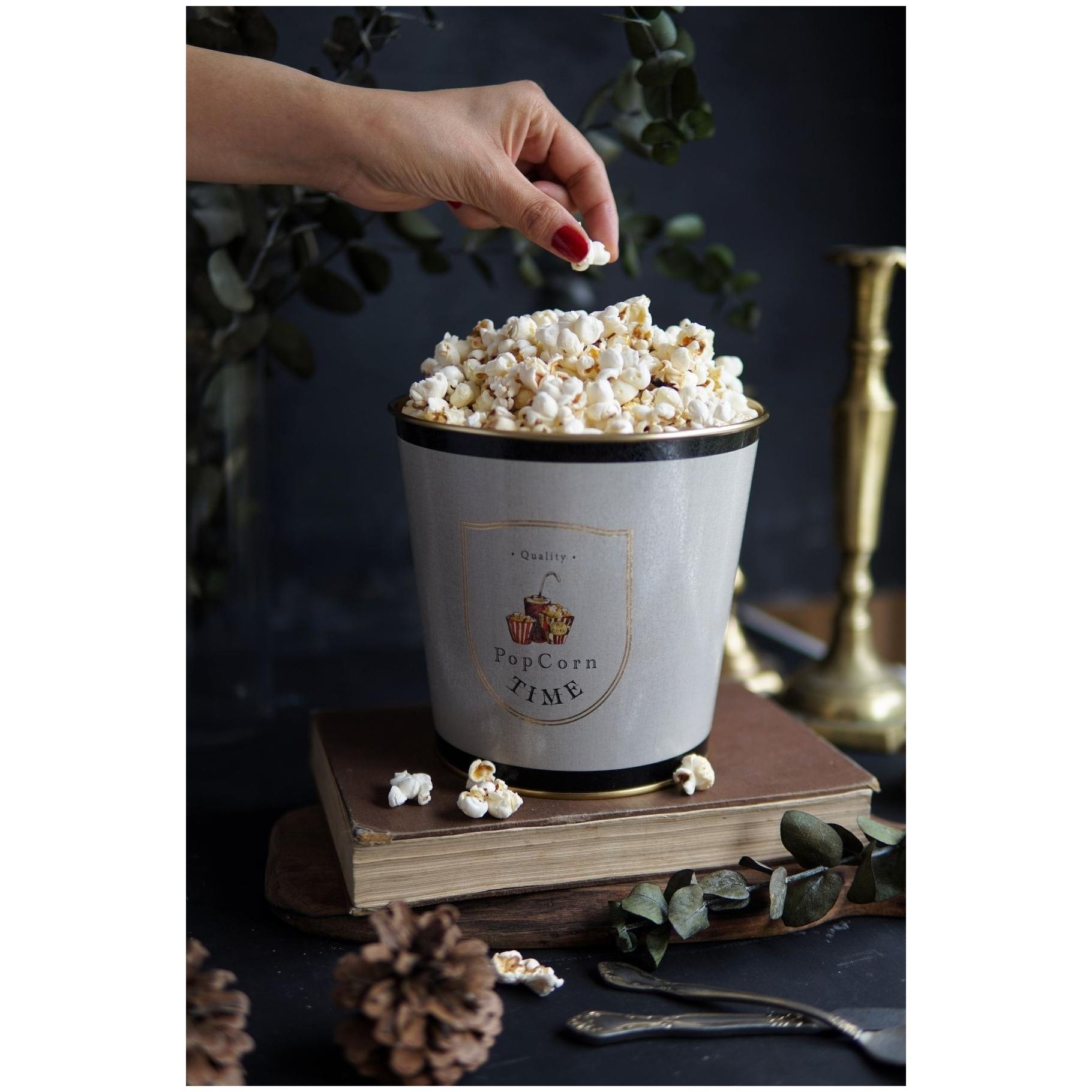 Ø175x170 mm Metal Patlamış Mısır Kovası 2.6L Vintage Kafe Esintili Keten Dokulu Tasarım — görsel 2 / 2 — Tinbox