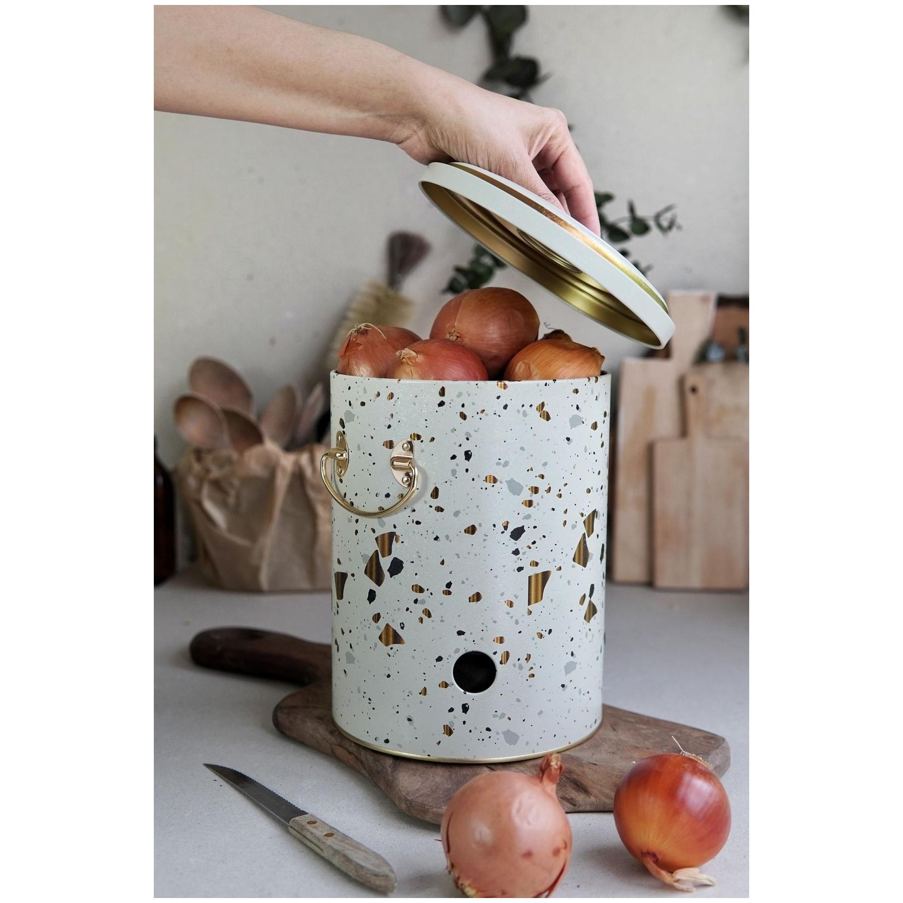 Ø175x225mm Metal Potato & Onion Storage Bin 5L Terrazzo Cream — Potato Onion Garlic Storage Containers — view 3 of 3 — Tinbox