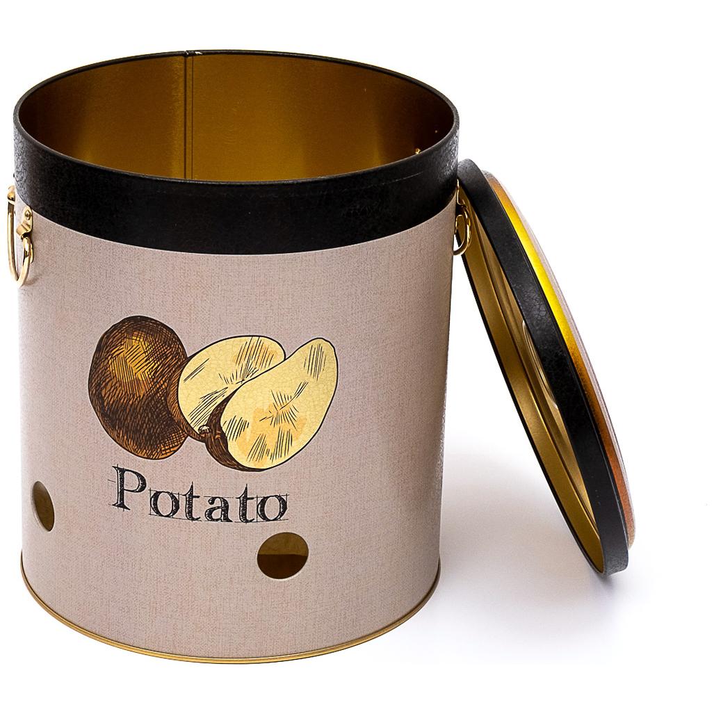 Ø225x240 mm Metal Patates ve Soğan Saklama Kabı 9L Vintage Kafe Esintili Keten Dokulu Tasarım — Patates Soğan ve Sarımsak …