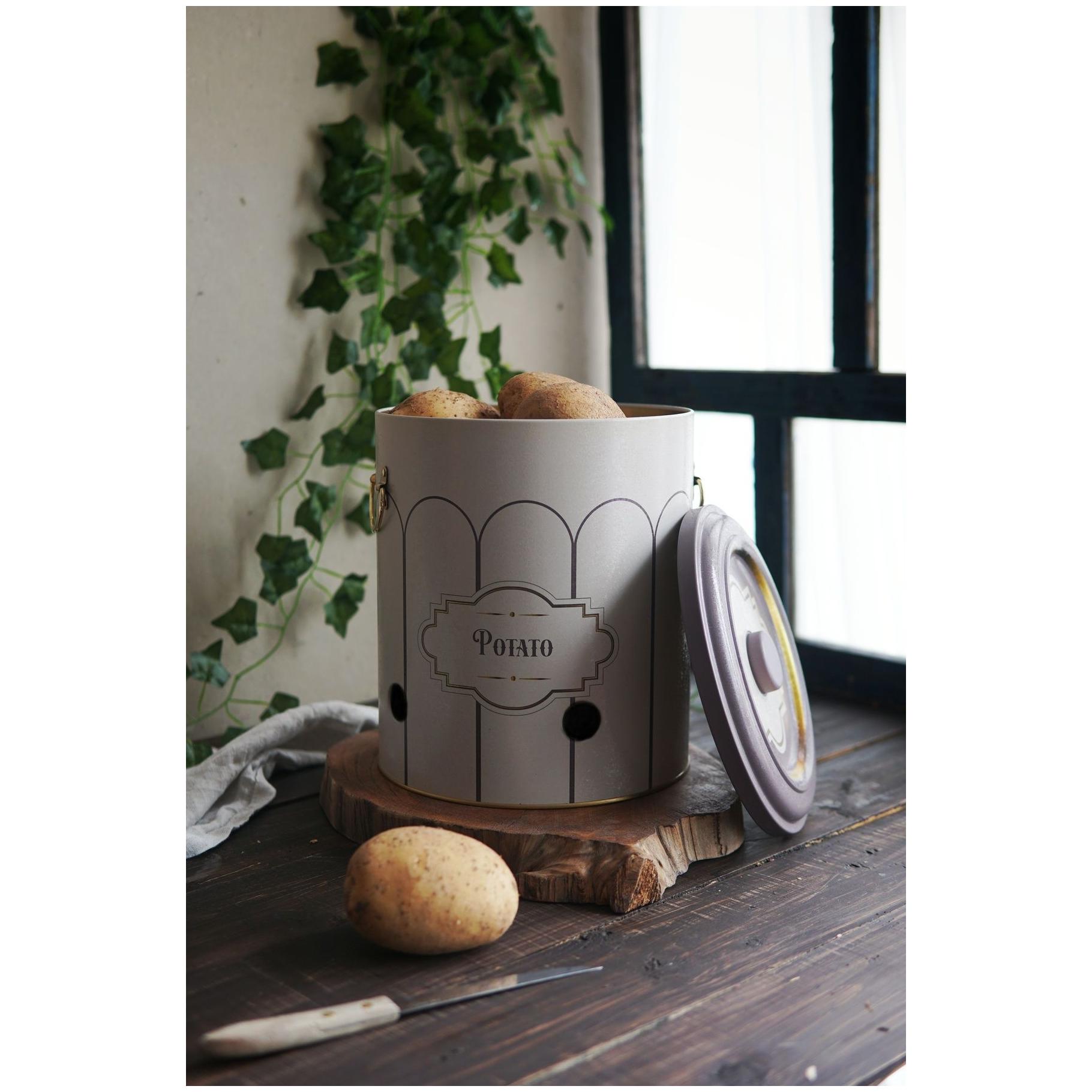 Ø225x240 mm Metal Potato & Onion Storage Bin 9L Retro Potato — Potato Onion Garlic Storage Containers — Tinbox