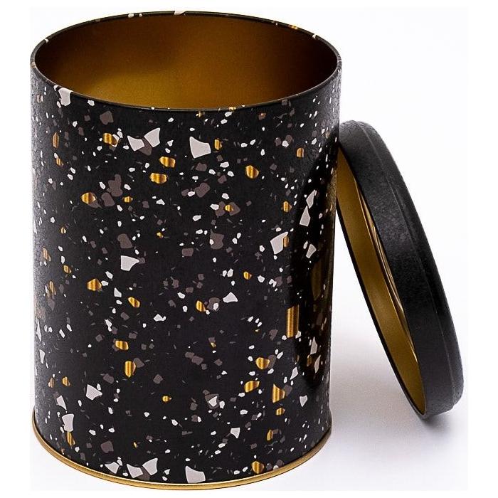 Ø140x180 mm, 2,5 lt Metal Saklama Kutusu, Sürgülü Kapak, Terrazzo Siyah — Patates Soğan ve Sarımsak Saklama Kabı — görsel …
