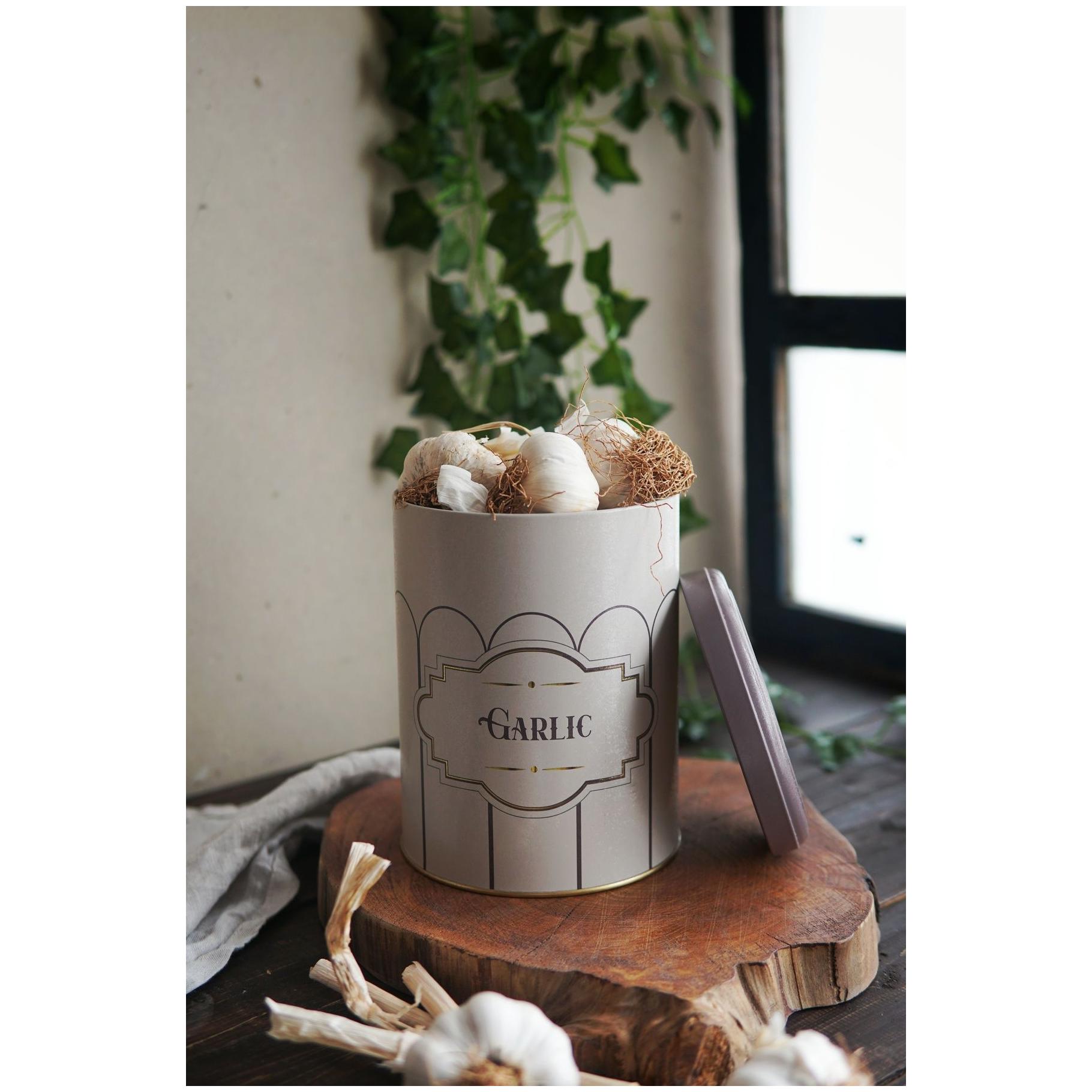 Ø140x180 mm, 2,5 lt Metal Storage Tin Slip Lid Retro Garlic — Potato Onion Garlic Storage Containers — view 3 of 3 — Tinbox