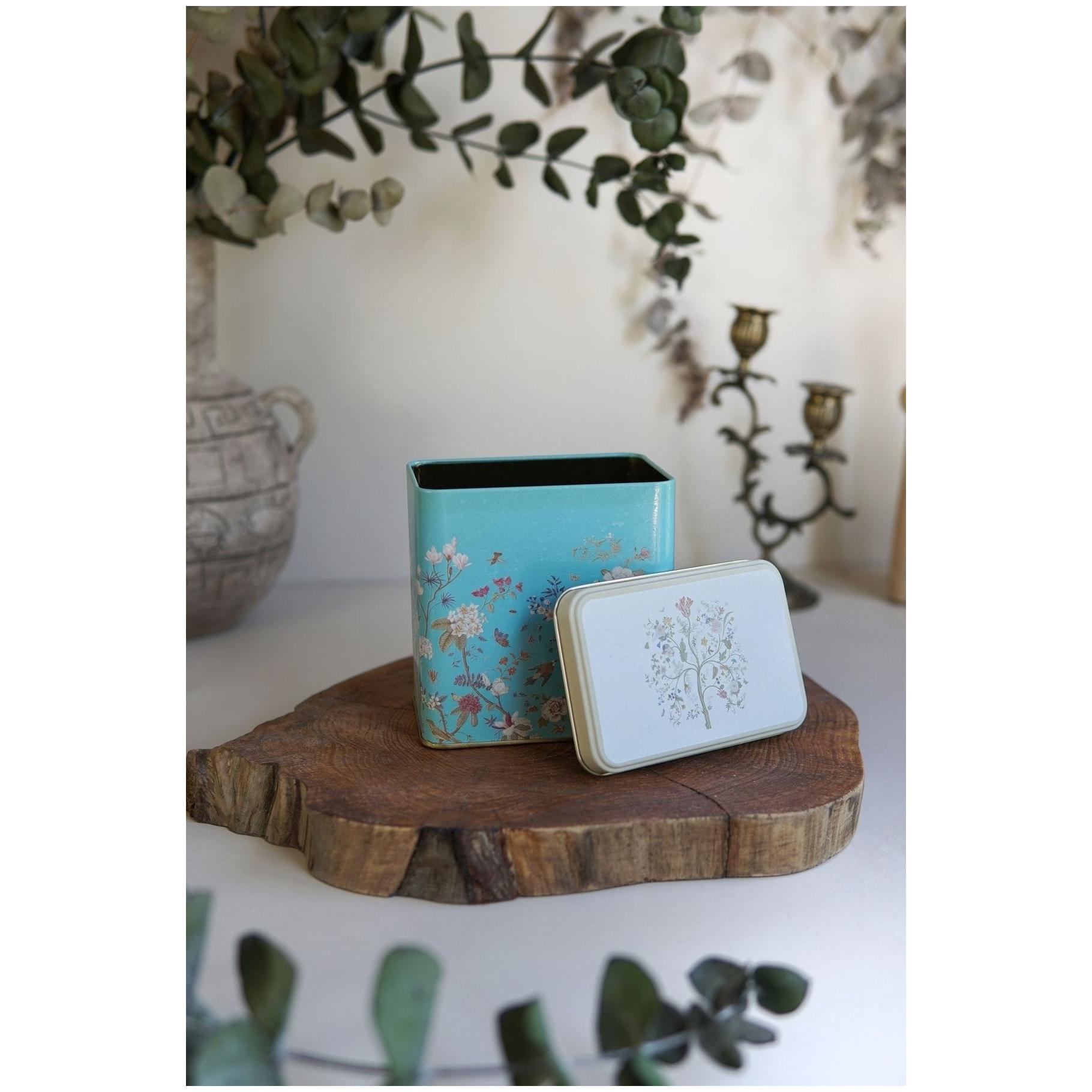 80x120x120 mm Rectangular Metal Storage box Slip Lid 1L Floral Design Pastel Blue — Rectangular Boxes — Tinbox