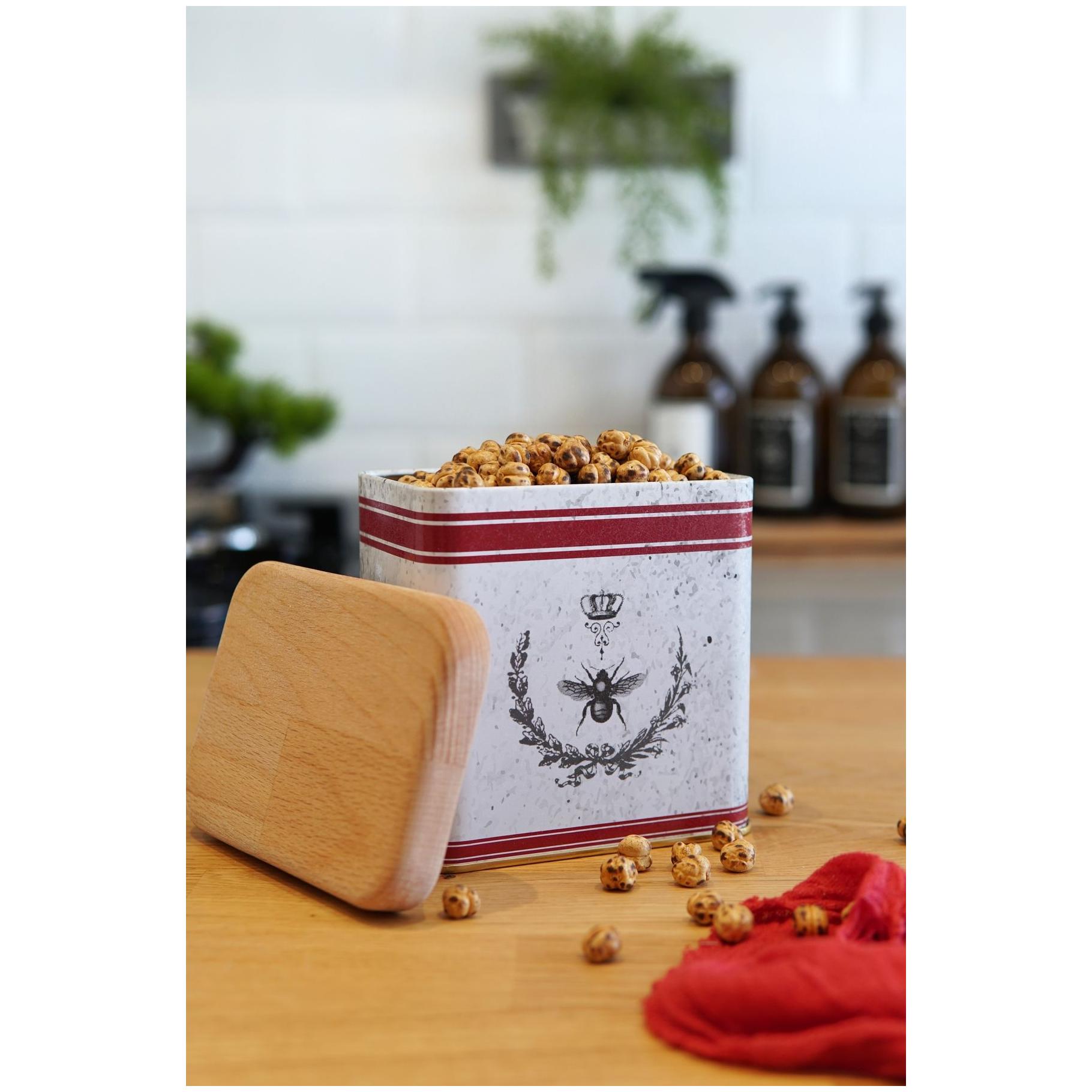 80x120x120 mm Rectangular Metal Storage box 1L Wooden Lid vintage Bee & Laurel Elegance Design — Rectangular Boxes — Tinbox