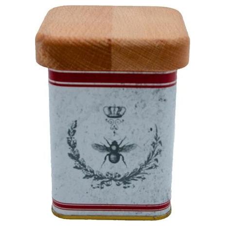 75x75x102 mm Kare Metal Kutu 0.5L Ahşap Kapaklı Vintage Bee & Laurel Elegance Sinek Kutusu — Tinbox