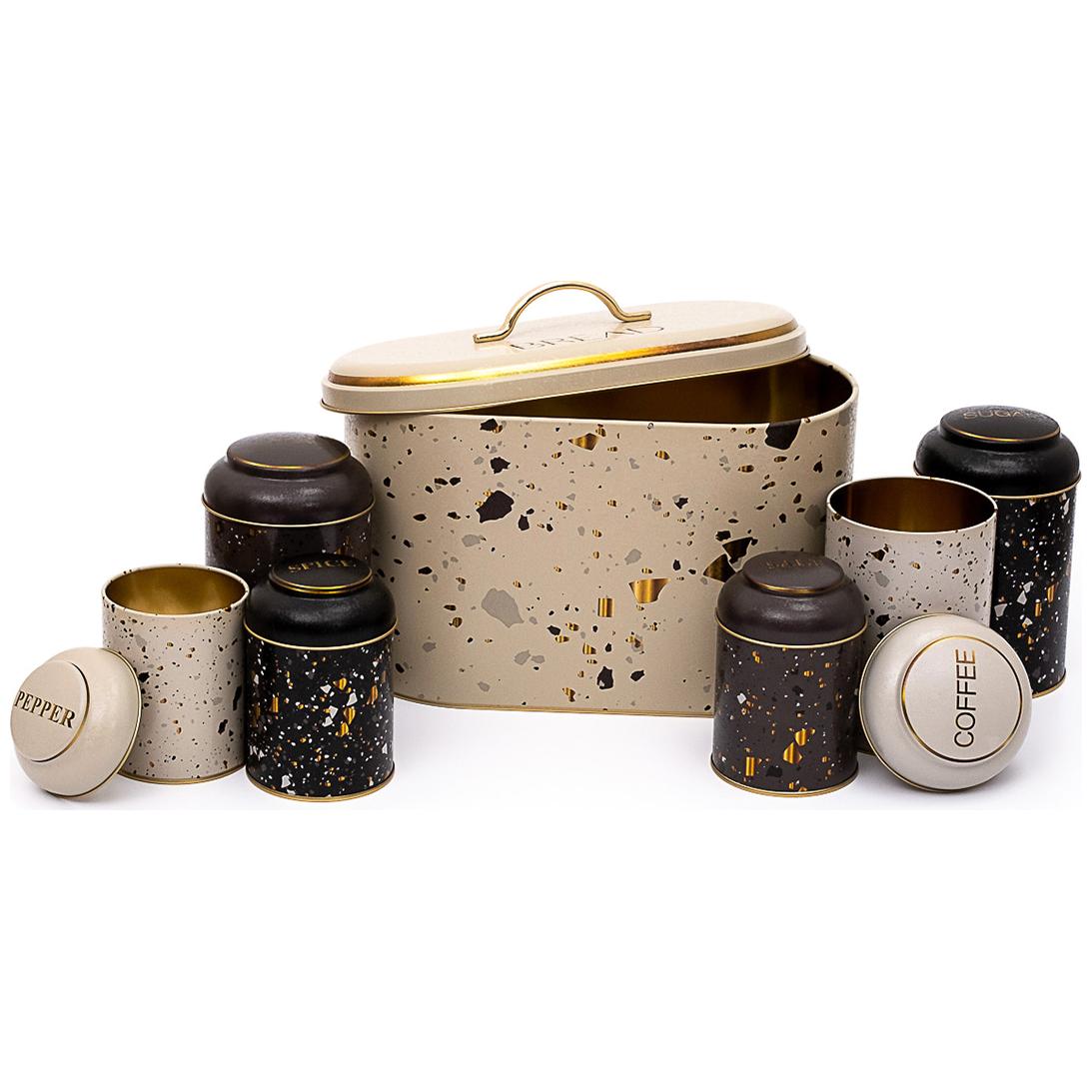 7 Pcs Round Tin Box Kitchen Set Dome Lid Terrazo Terrazo Design — Box Sets — view 2 of 3 — Tinbox