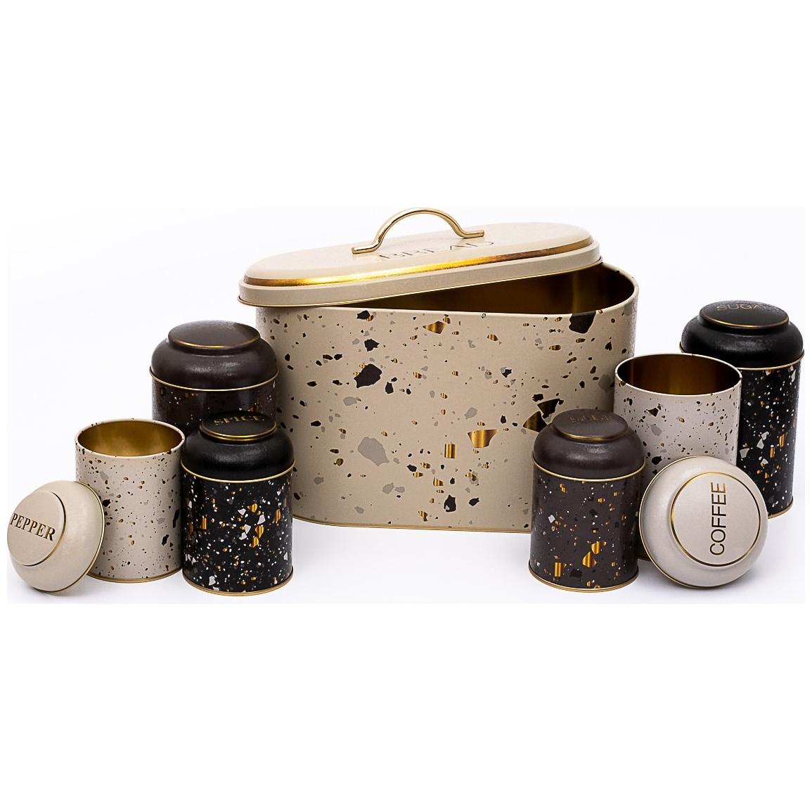 7 Pcs Round Tin Box Kitchen Set Dome Lid Terrazo Terrazo Design — Box Sets — view 3 of 3 — Tinbox