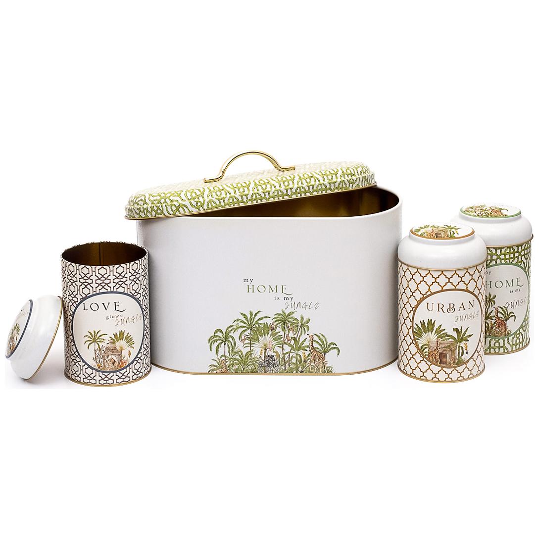 4 Pcs Round Tin Box Kitchen Set Dome Lid Tropical Jungle – A Lush Paradise of Nature & Wildlife Forrest Design — Box Sets …