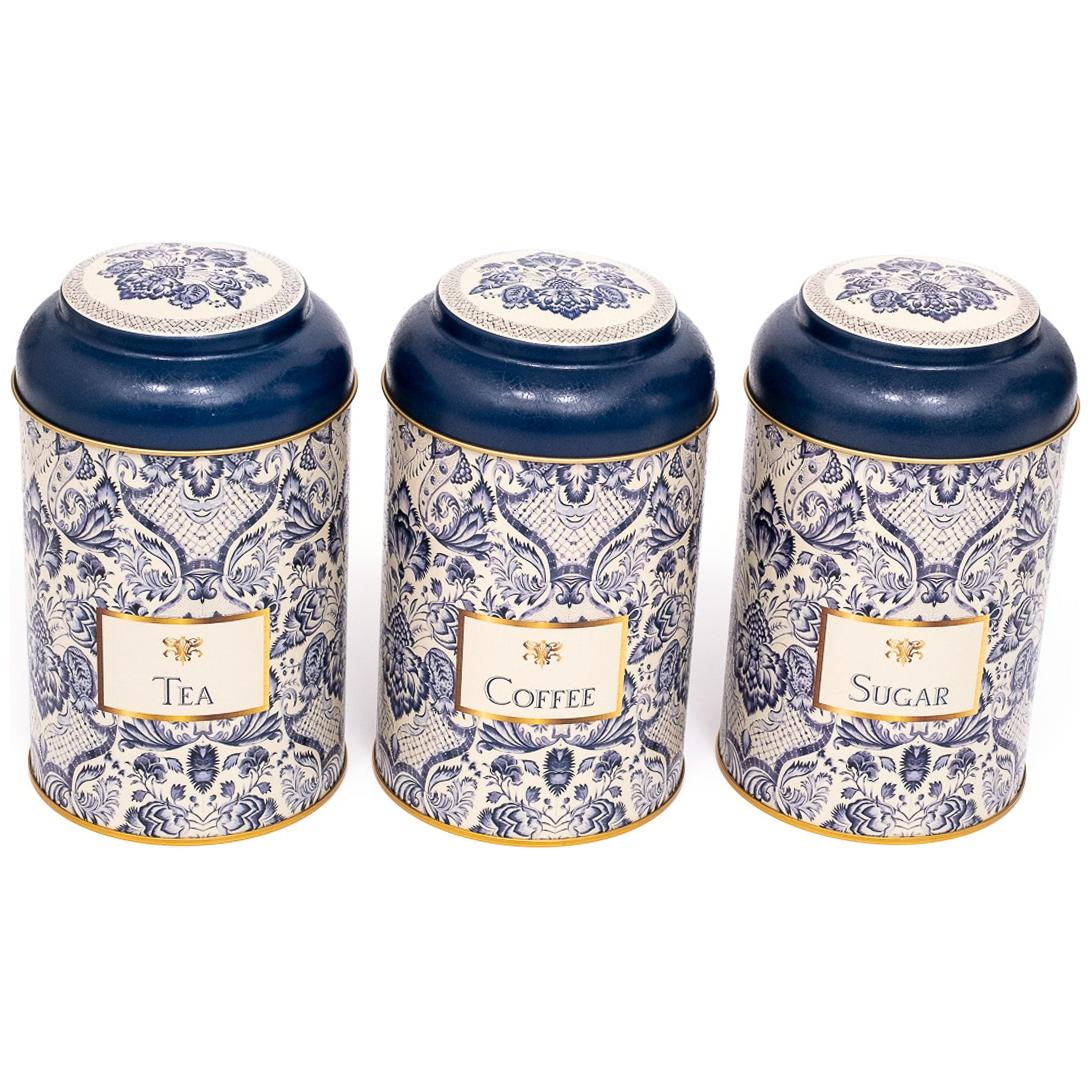Ø105 x 150 mm Yuvarlak Metal Kutu – 1,2 L, Kubbeli Kapaklı, Azulejo Esintili Mavi ve Beyaz Dekoratif Desenli Azulejo Tasar…