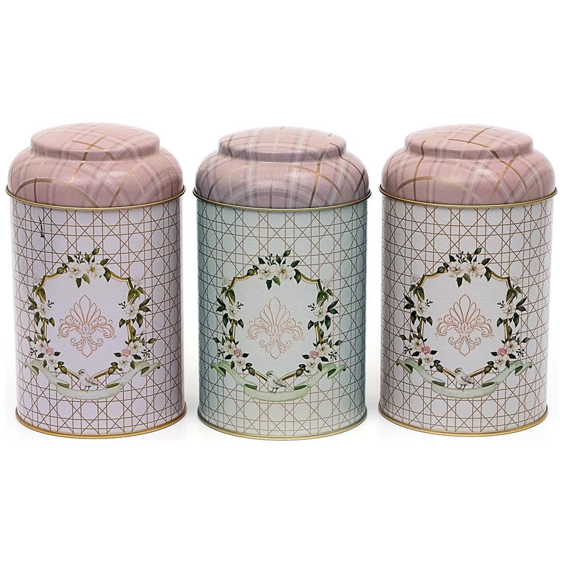 Ø105 x 150 mm Yuvarlak Metal Teneke Kutu – 1,2 L, Kubbeli Kapaklı, Rosy Rosy Tasarım — Kutu Setleri — Tinbox