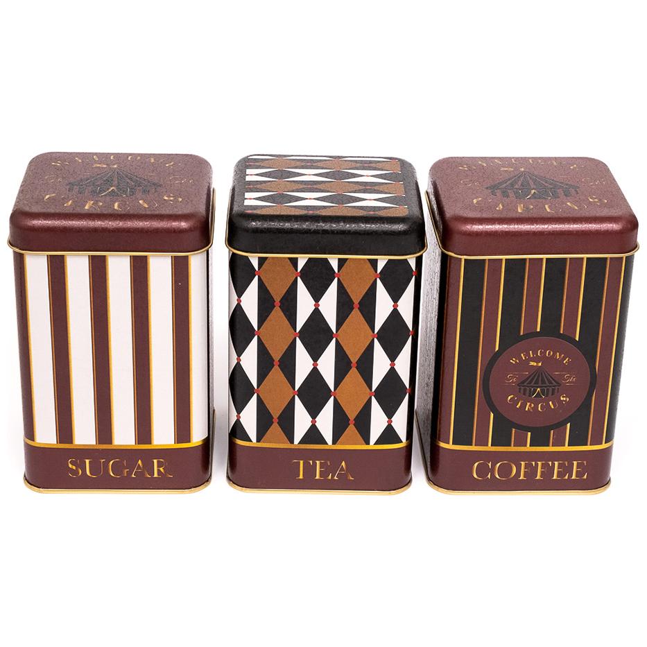 105x105x160 mm Kare Teneke Kutu Seti (3'lü Set) Vintage Sirk Zarafeti Sirk Tasarımı — Kutu Setleri — Tinbox