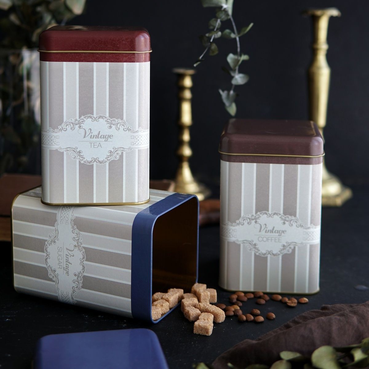 105x105x160 mm Kare Teneke Kutu Seti (3'lü Set) Elegance Tasarım — Kutu Setleri — Tinbox