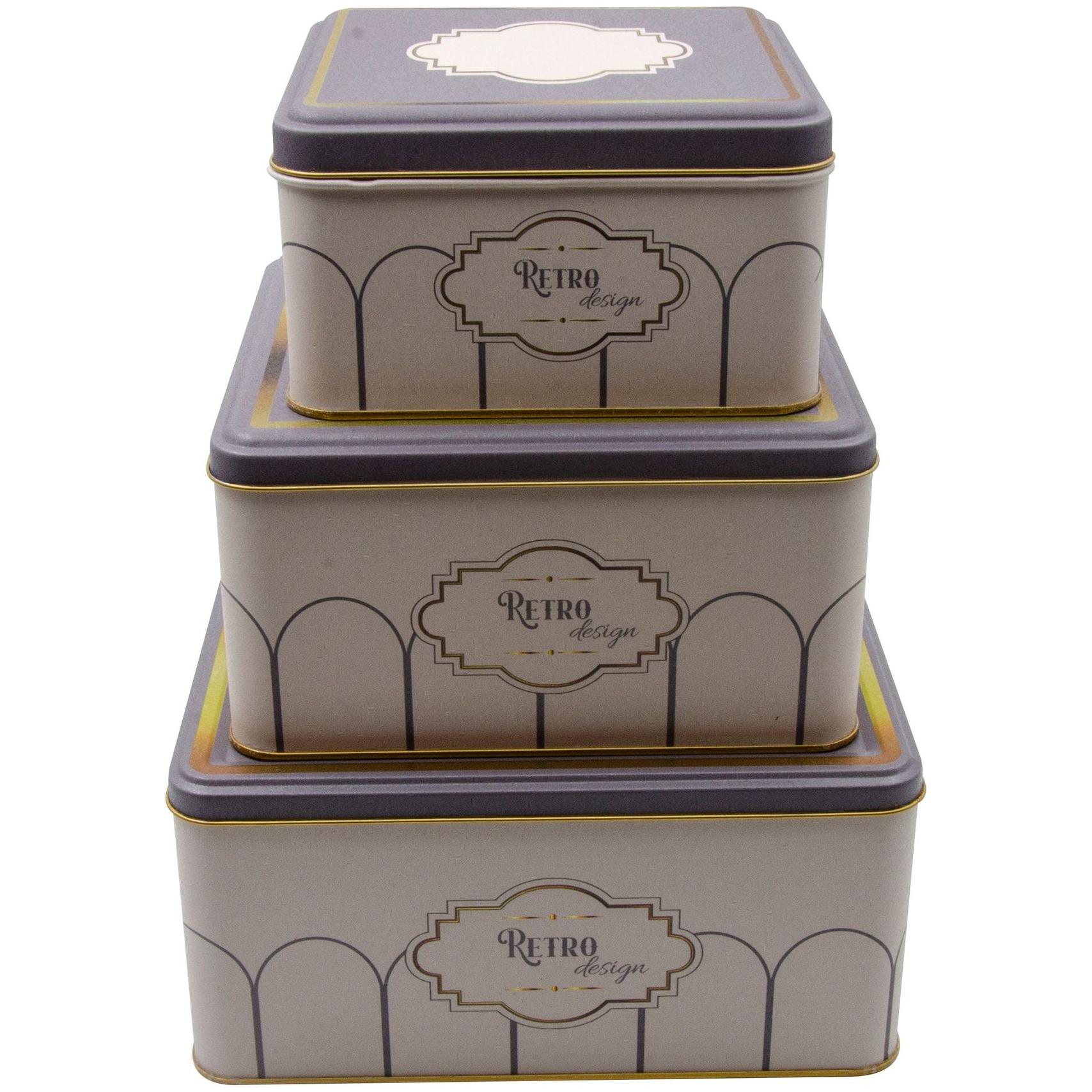Kare Metal Saklama Kutusu Seti 235mm x 235mm x 110 mm (3'lü Set) Retro Tasarım — Kutu Setleri — Tinbox