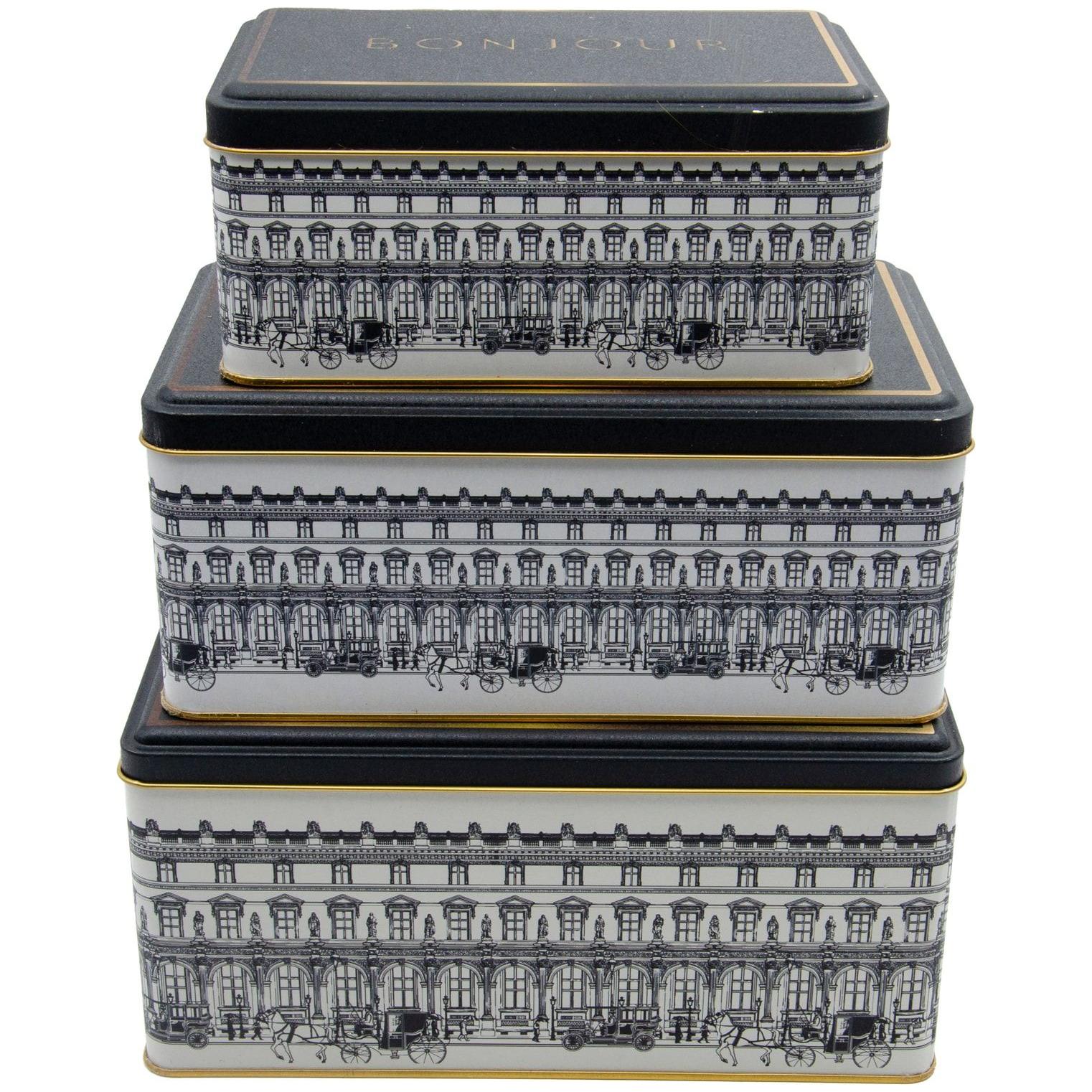 Dikdörtgen Metal Saklama Kutusu Seti – 260x170x125 mm - 245x145x100 mm - 193x117x88 mm (3'lü Set) vintage şehir manzaralar…