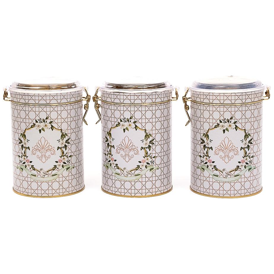 Yuvarlak Metal Kutu Seti (3'lü Set) Ø105x150 mm 1.1L Tel Toka ve Şeffaf Kapak Rosy Rosy Tasarım — Kutu Setleri — görsel 1 …