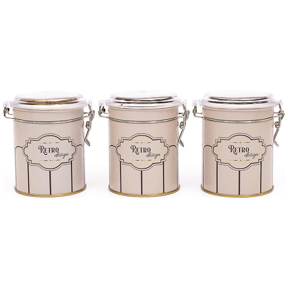 Yuvarlak Metal Kutu Seti (3'lü Set) Ø90x100 mm Tel Toka ve Şeffaf Kapak Retro Tasarım — Kutu Setleri — Tinbox