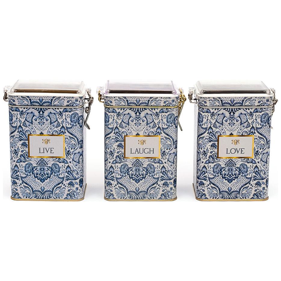 75x100x150 mm Rectangular Metal Box set (Set of 3 ) Wire Clasp and Transparent Lid Azulejo-Inspired Blue & White Decorativ…