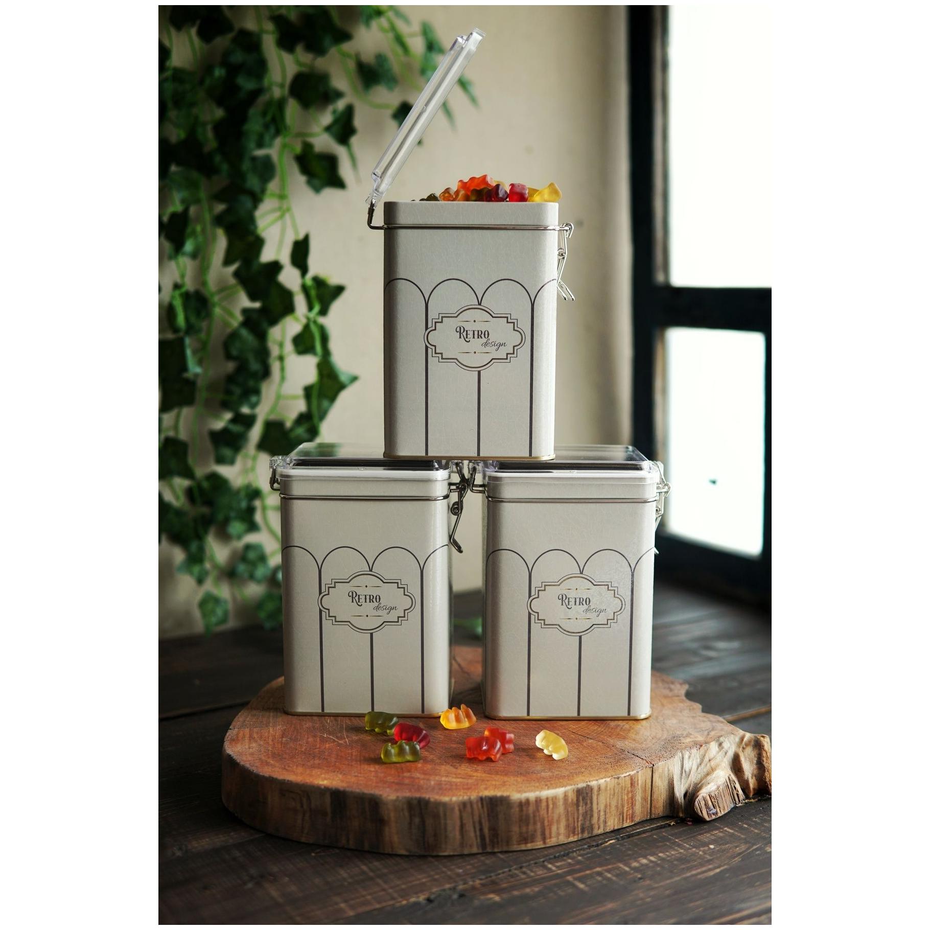 75x100x150 mm Dikdörtgen Metal Kutu Seti (3'lü Set) Tel Toka ve Şeffaf Kapaklı Retro Tasarım — Kutu Setleri — Tinbox