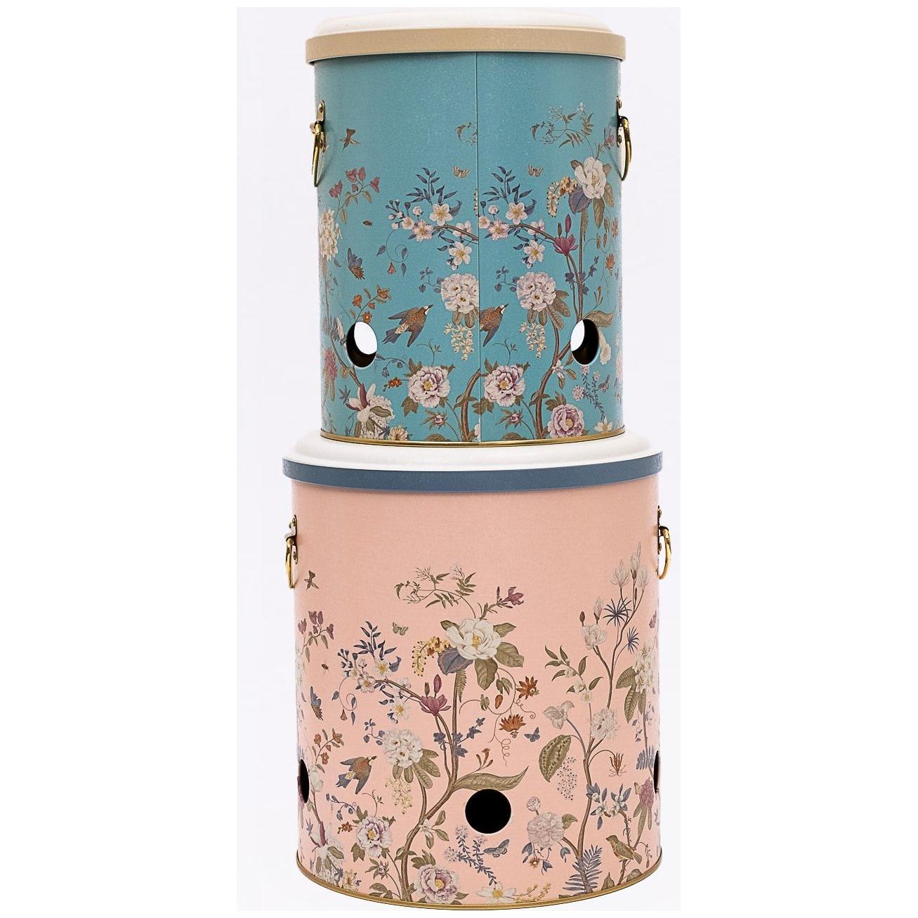 Metal Patates ve Soğan Saklama Kabı Seti Ø225x240 mm (2 Parça) Çiçek Desenli Pastel Mavi Botanica Tasarım — Kutu Setleri —…