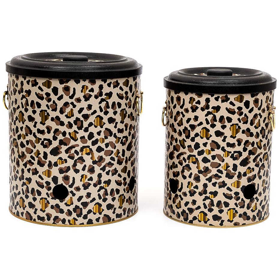 Metal Patates ve Soğan Saklama Kabı Seti Ø225x240 mm (2 Parça) Altın Leopar Desenli Leopar Tasarımı — Kutu Setleri — Tinbox