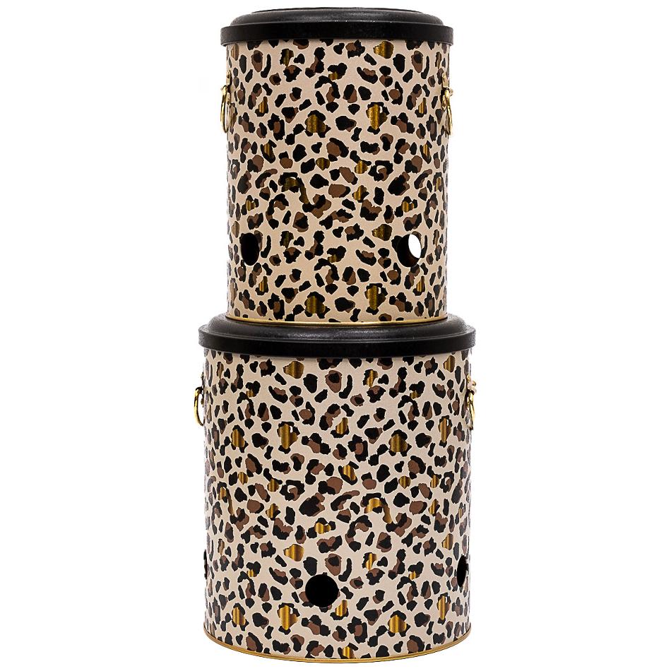 Metal Patates ve Soğan Saklama Kabı Seti Ø225x240 mm (2 Parça) Altın Leopar Desenli Leopar Tasarımı — Kutu Setleri — görse…
