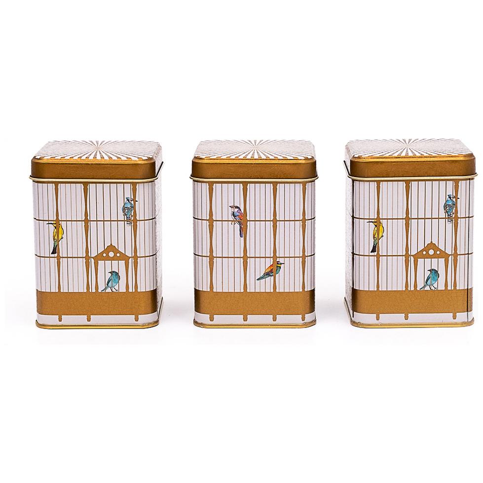 75 x 75 x 100 mm Kare Metal Teneke Kutu Seti (3'lü Set) Renkli Kuşlu Vintage Kuş Kafesi İllüstrasyonu Kuş Kafesi Tasarımı …