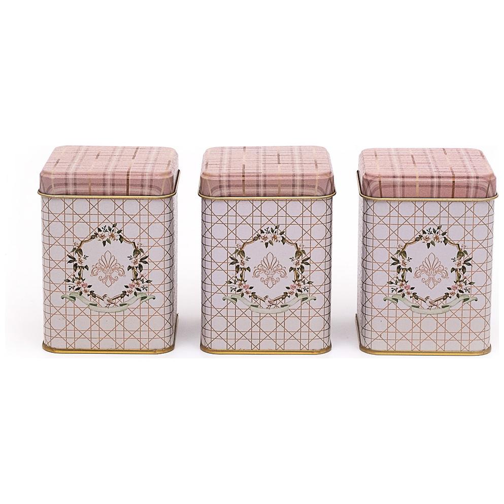 75 x 75 x 100 mm Square Metal Tin Box Set (Set of 3) Rosy Rosy Design — Box Sets — Tinbox
