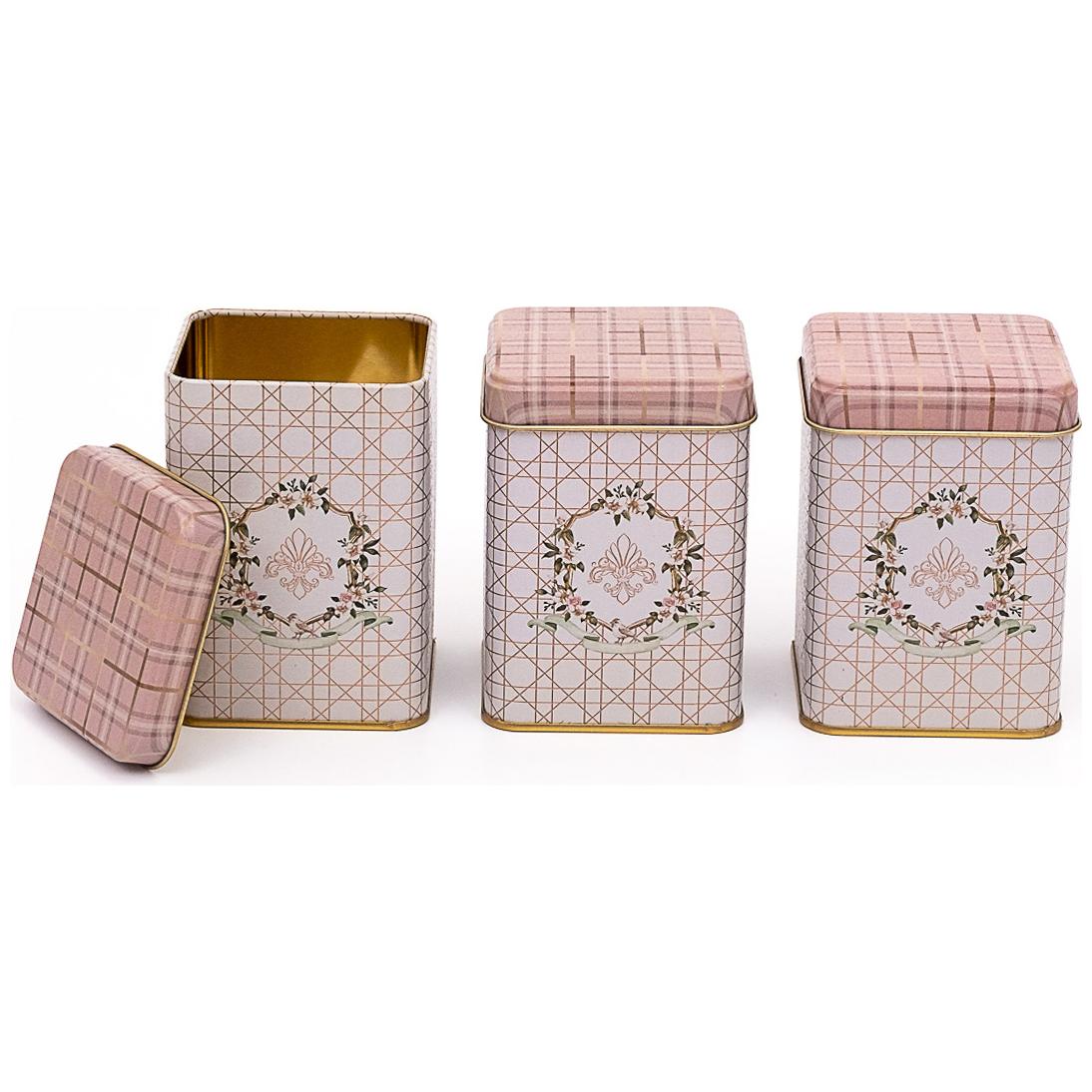 75 x 75 x 100 mm Kare Metal Teneke Kutu Seti (3'lü Set) Rosy Rosy Tasarım — Kutu Setleri — görsel 2 / 2 — Tinbox