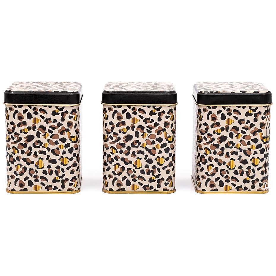 75 x 75 x 100 mm Kare Metal Teneke Kutu Seti (3'lü Set) Altın Leopar Desenli Leopar Tasarımı — Kutu Setleri — görsel 1 / 2…