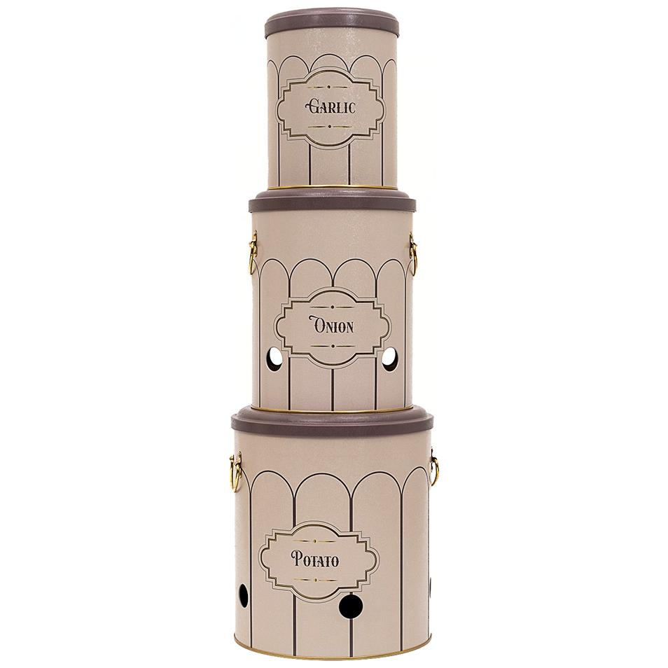 Patates, Soğan ve Sarımsak İçin Üçlü Metal Saklama Kabı Seti (3 Parça) Retro Tasarım — Kutu Setleri — görsel 2 / 4 — Tinbox