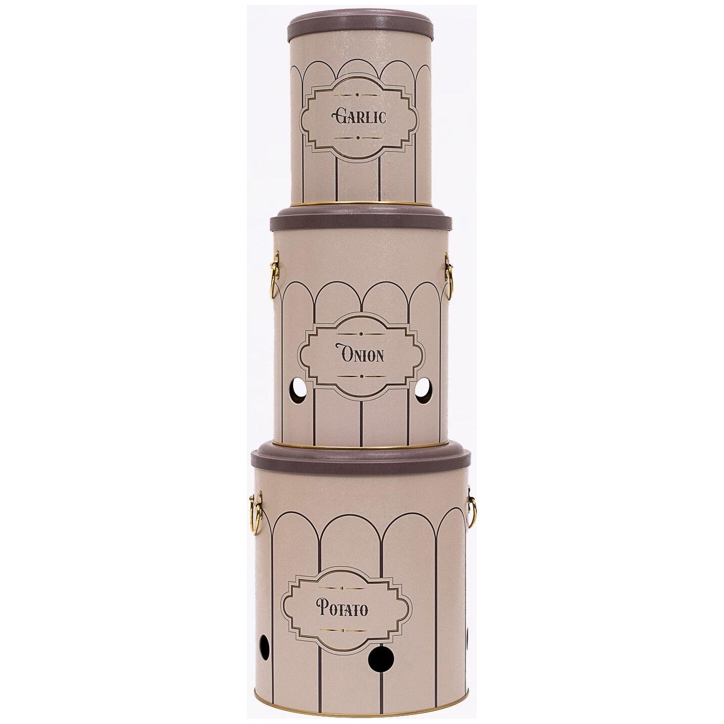 Patates, Soğan ve Sarımsak İçin Üçlü Metal Saklama Kabı Seti (3 Parça) Retro Tasarım — Kutu Setleri — görsel 4 / 4 — Tinbox