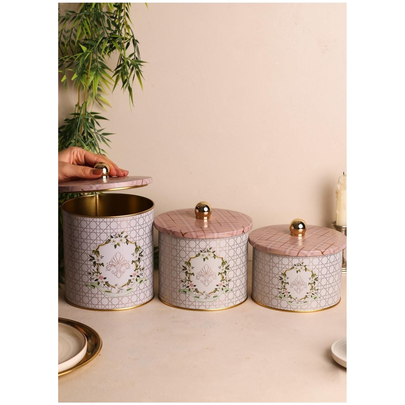 Yuvarlak Metal Teneke Kutu Seti Ø140 mm (3 Parça) Rosy Rosy Tasarım — Kutu Setleri — Tinbox