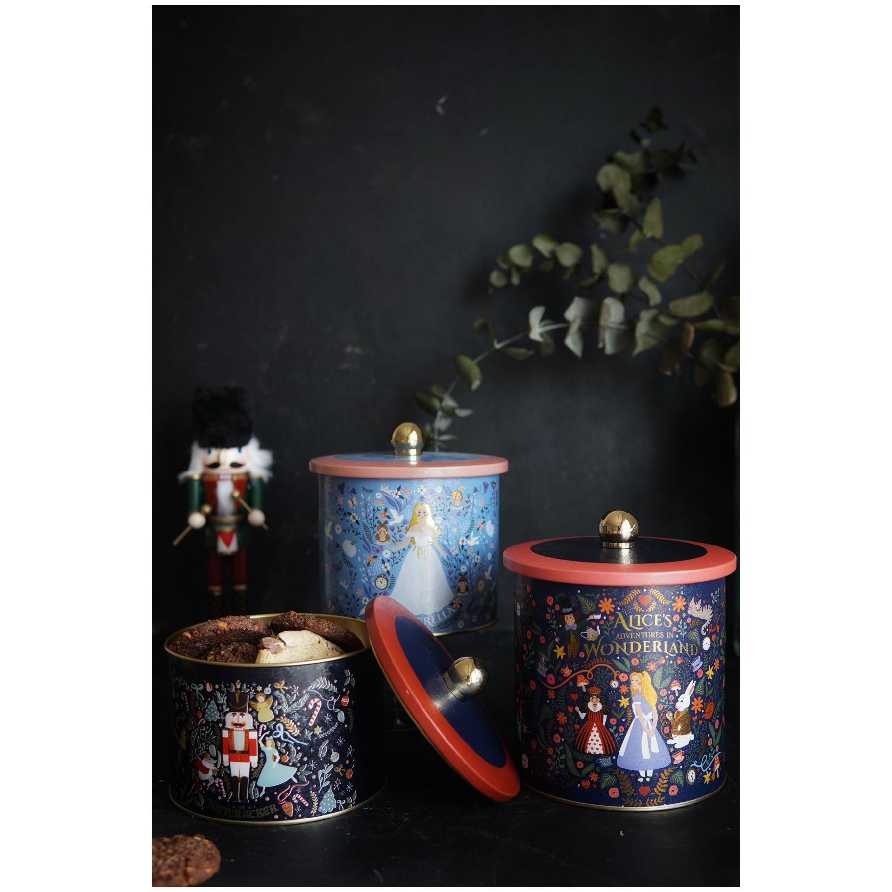 Round Metal Tin Canister Set Ø140 mm ( 3Pcs) Vintage Café-Inspired Linen Texture Design Tales Design — Box Sets — view 2 o…
