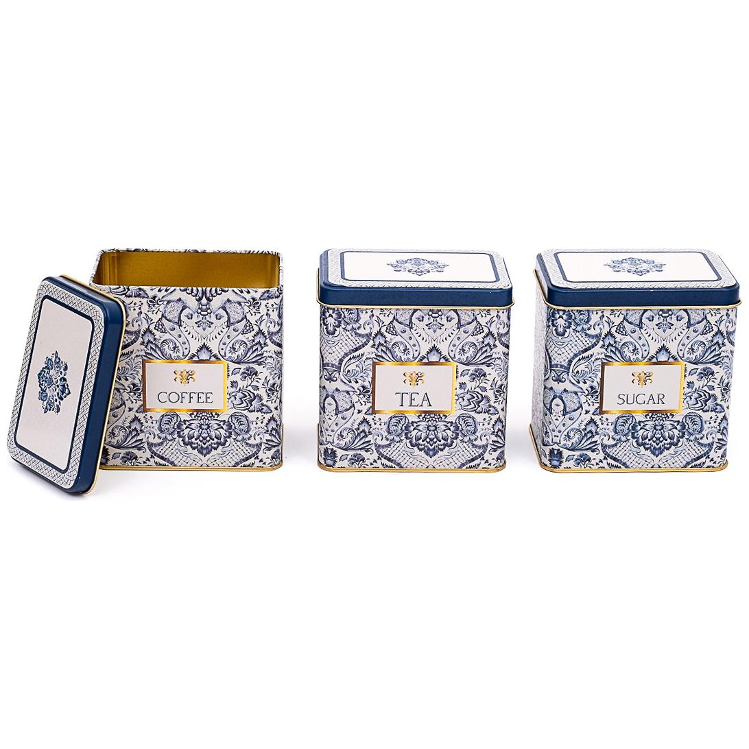 Dikdörtgen Metal Saklama Seti – 80x 120 mm (3'lü Set) Azulejo Esintili Mavi ve Beyaz Dekoratif Desen Azulejo Tasarımı — Ku…