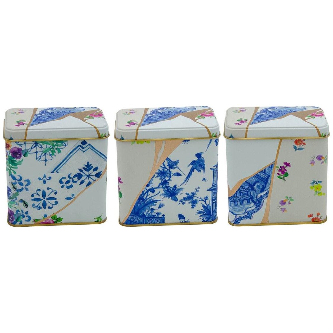 Dikdörtgen Metal Saklama Seti – 80x 120 mm (3'lü Set) Kintsugi Altın Damarlı Çiçek Kintsugi Tasarımı — Kutu Setleri — görs…