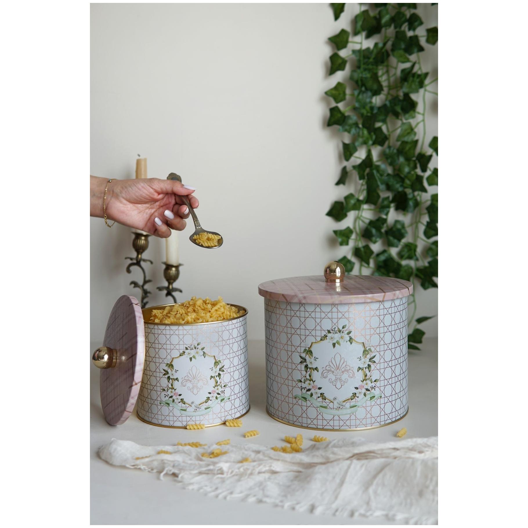 Yuvarlak Metal Teneke Kutu Seti Ø175x155 - Ø140x125 Topuzlu Kulp (2 Adet) Rosy Rosy Tasarım — Kutu Setleri — görsel 1 / 3 …