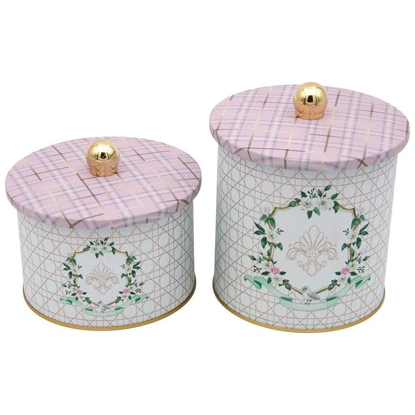 Yuvarlak Metal Teneke Kutu Seti Ø175x155 - Ø140x125 Topuzlu Kulp (2 Adet) Rosy Rosy Tasarım — Kutu Setleri — görsel 3 / 3 …