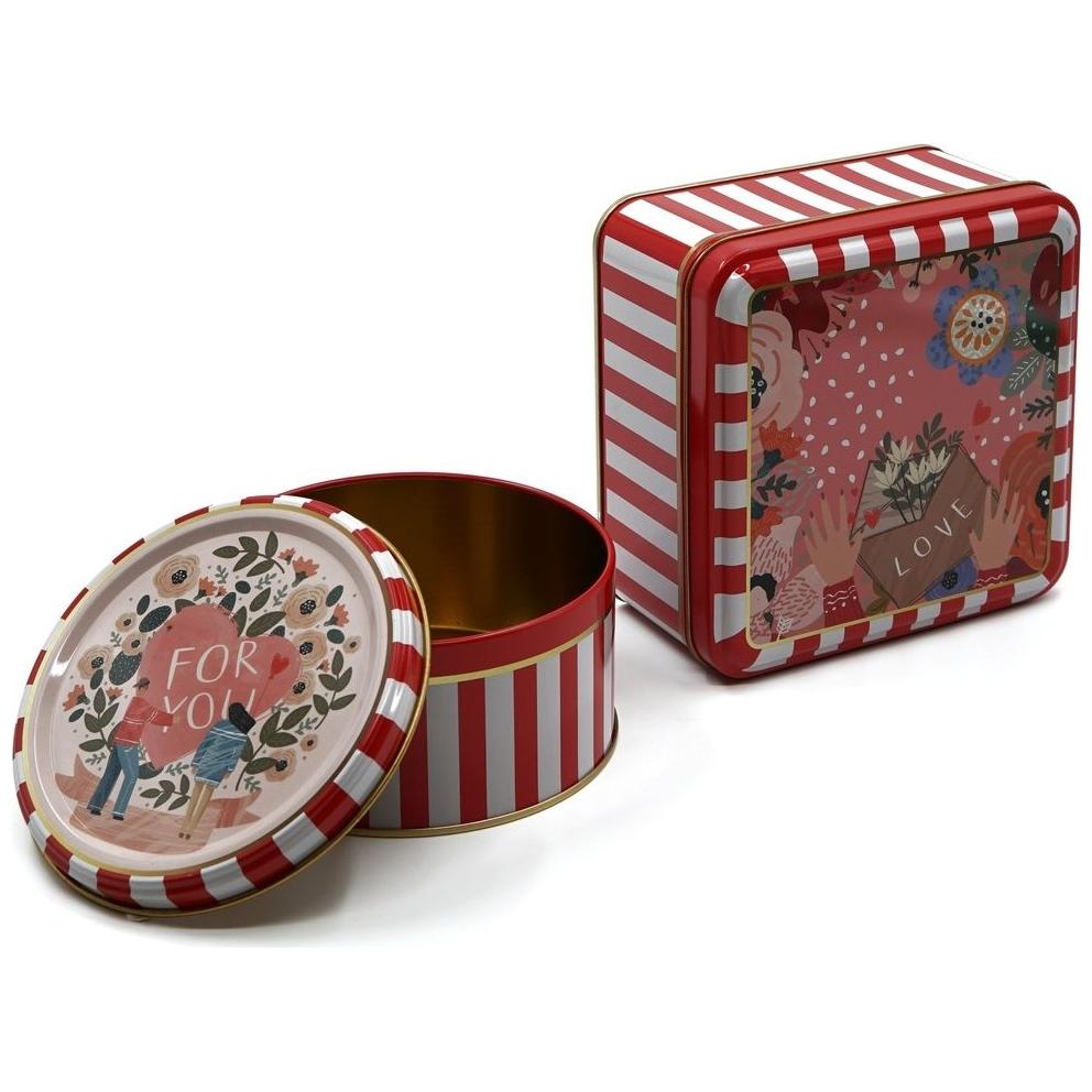 Metal Storage Tin Set – Square & Round Love Letter Valentine And New Year Design — Box Sets — Tinbox