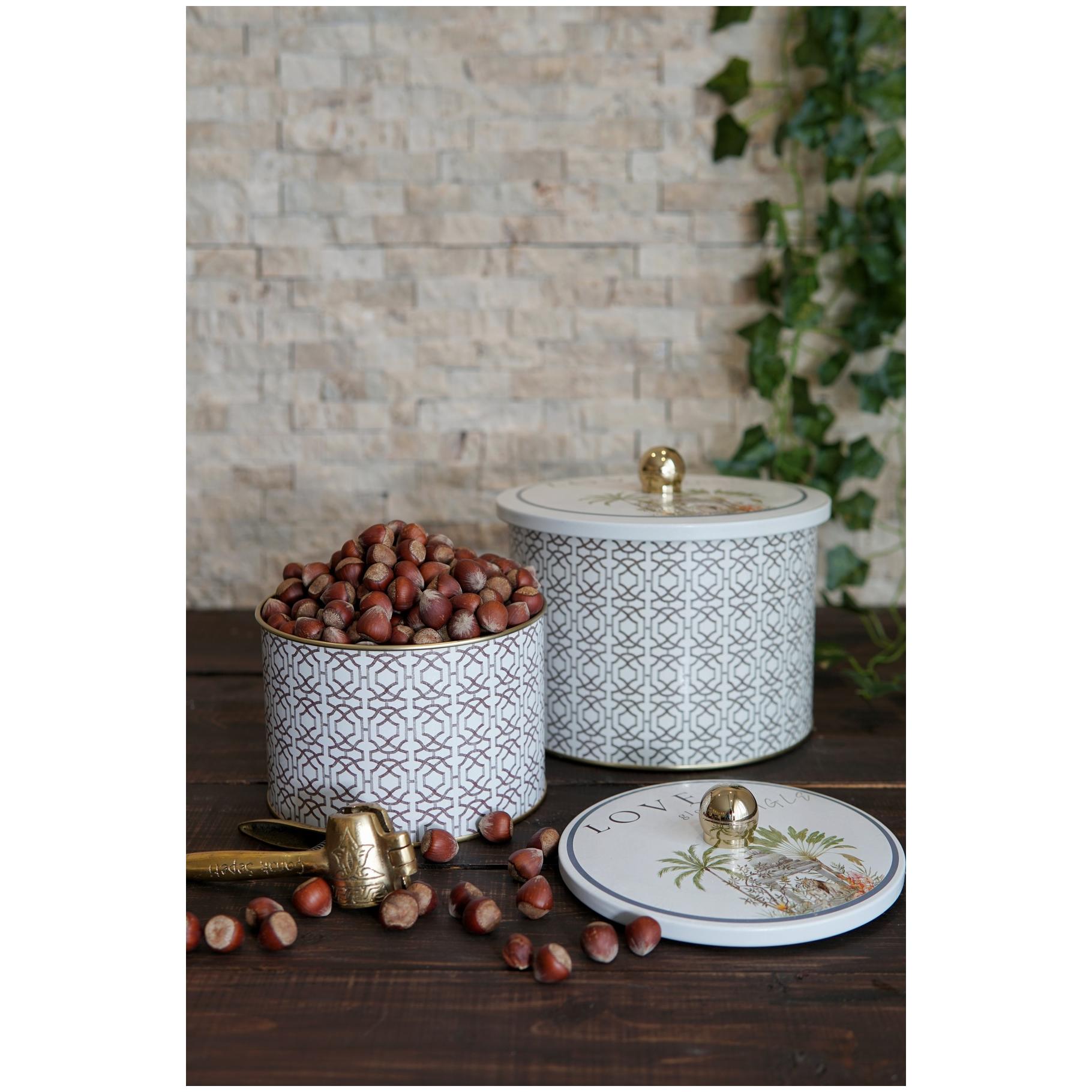 Yuvarlak Metal Teneke Kutu Seti Ø175x155 - Ø140x125 Topuzlu Kulp (2'li Set) Tropikal Orman – Doğanın ve Yaban Hayatının Ye…