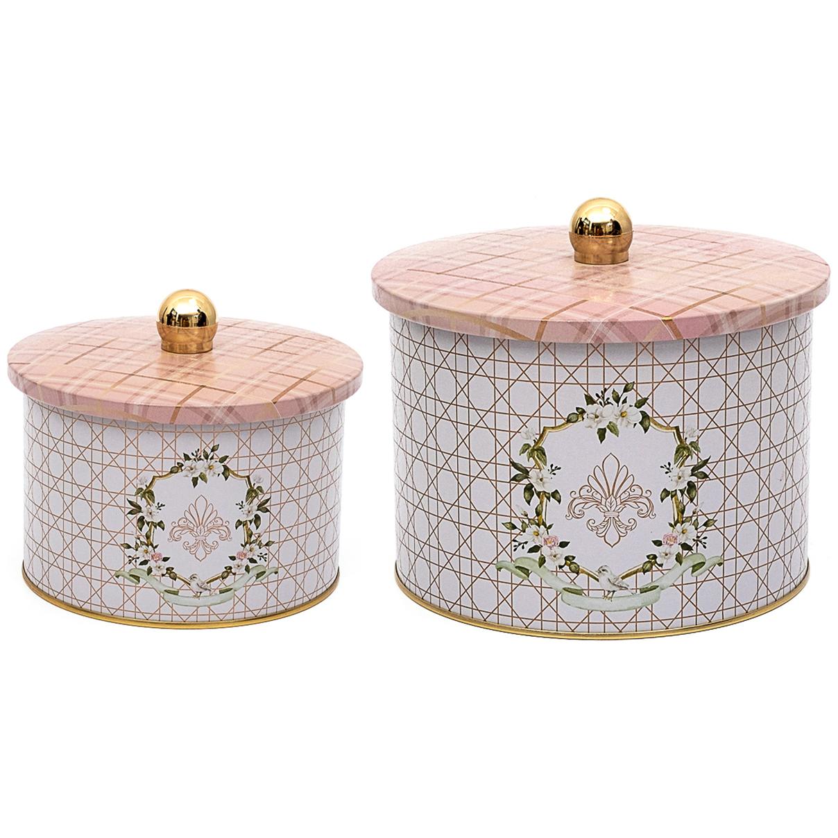 Yuvarlak Metal Teneke Kutu Seti Ø175x155 - Ø140x125 Topuzlu Kulp (2'li Set) Rosy Rosy Tasarım — Kutu Setleri — görsel 3 / …
