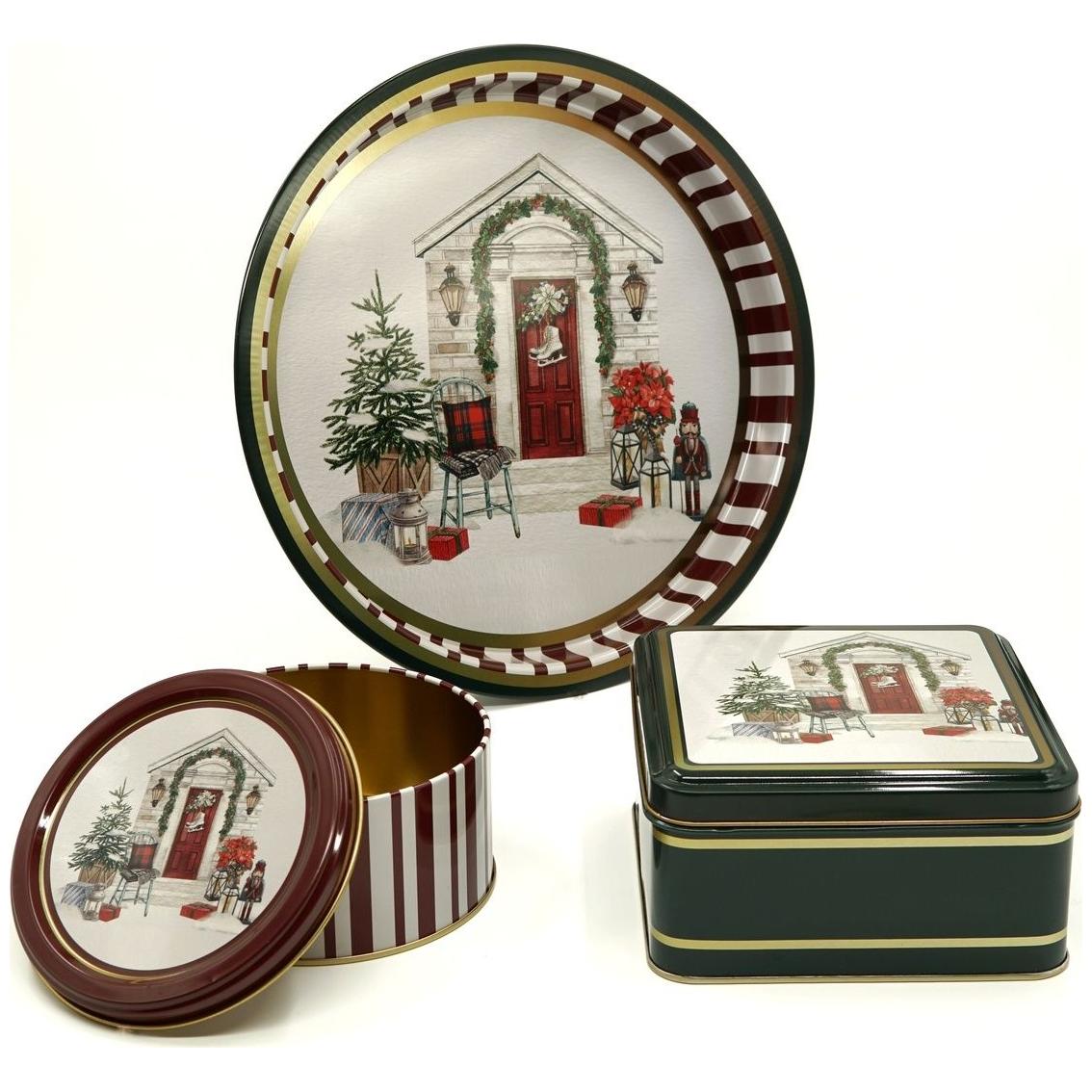 Yuvarlak kutu, kare kutu ve tepsi (3'lü set) Noel için 158x158x80 mm - Ø140x70 mm - Ø315 mm Yeşil Noel Ağacı Ev Sevgililer…
