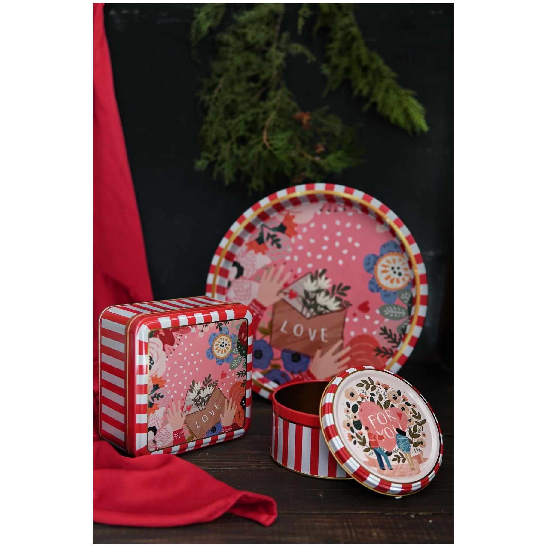Yuvarlak kutu, kare kutu ve tepsi (3'lü set) Noel için 158x158x80 mm - Ø140x70 mm - Ø315 mm Aşk Mektubu Sevgililer Günü ve…