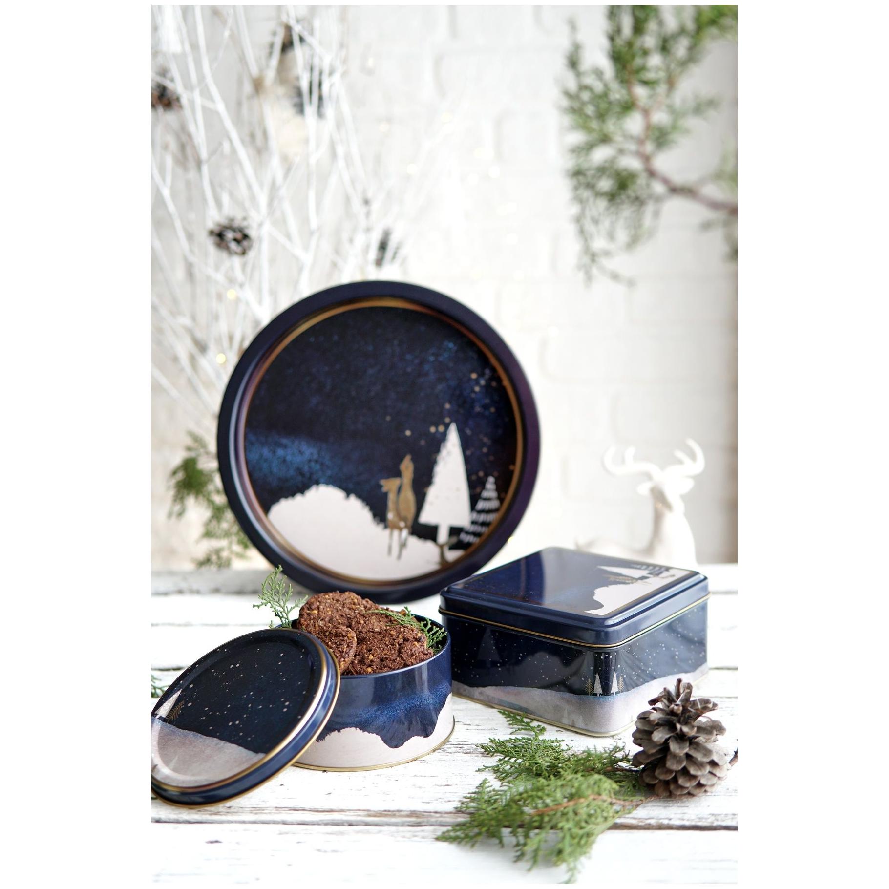 Yuvarlak kutu, kare kutu ve tepsi (3'lü set) Noel için 158x158x80 mm - Ø140x70 mm - Ø315 mm Gece Geyiği Sevgililer Günü ve…