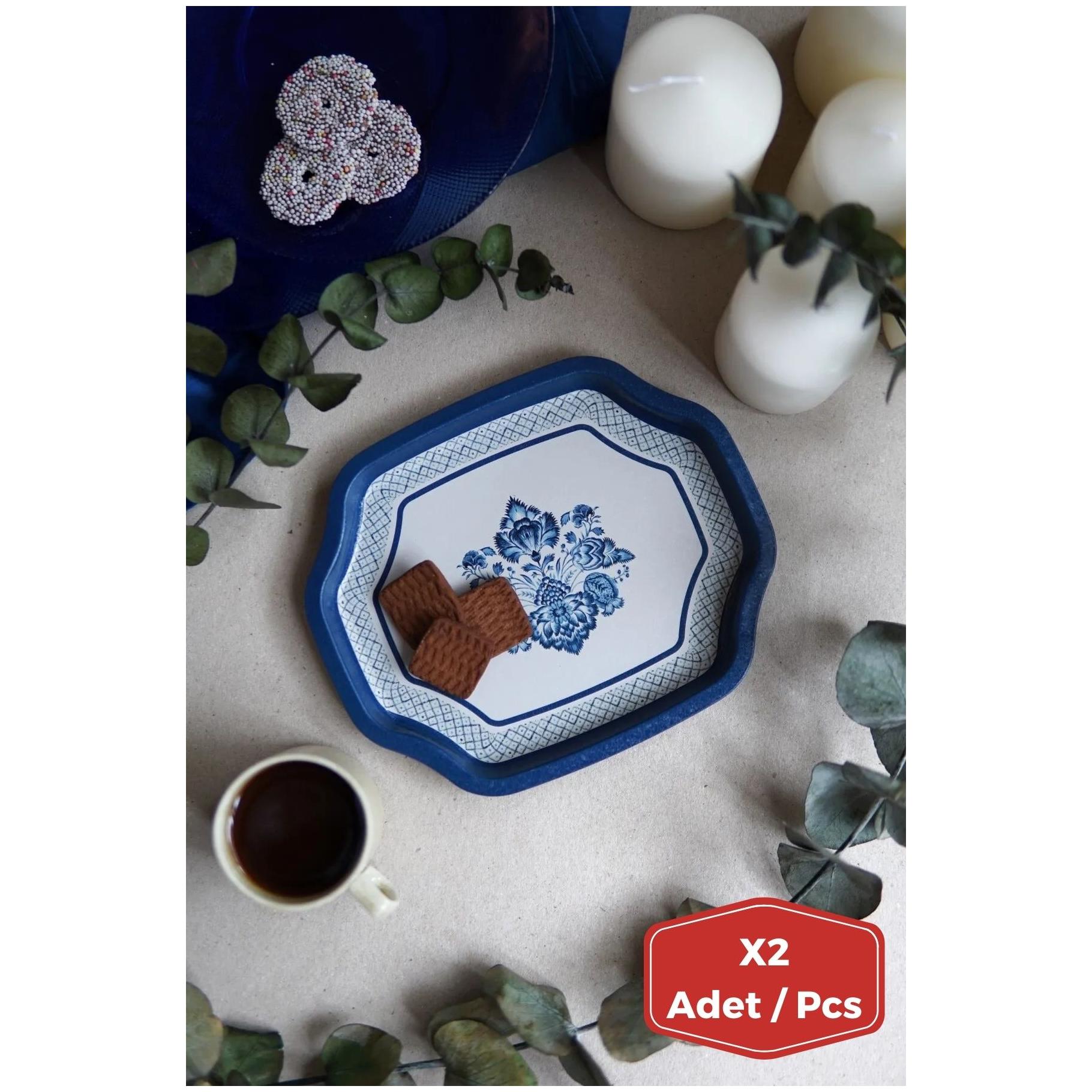 Kavisli dalgalı kenarlı tepsi 238x358 cm, 2 parçalı set, Azulejo esintili mavi ve beyaz dekoratif desen, Azulejos tasarımı…
