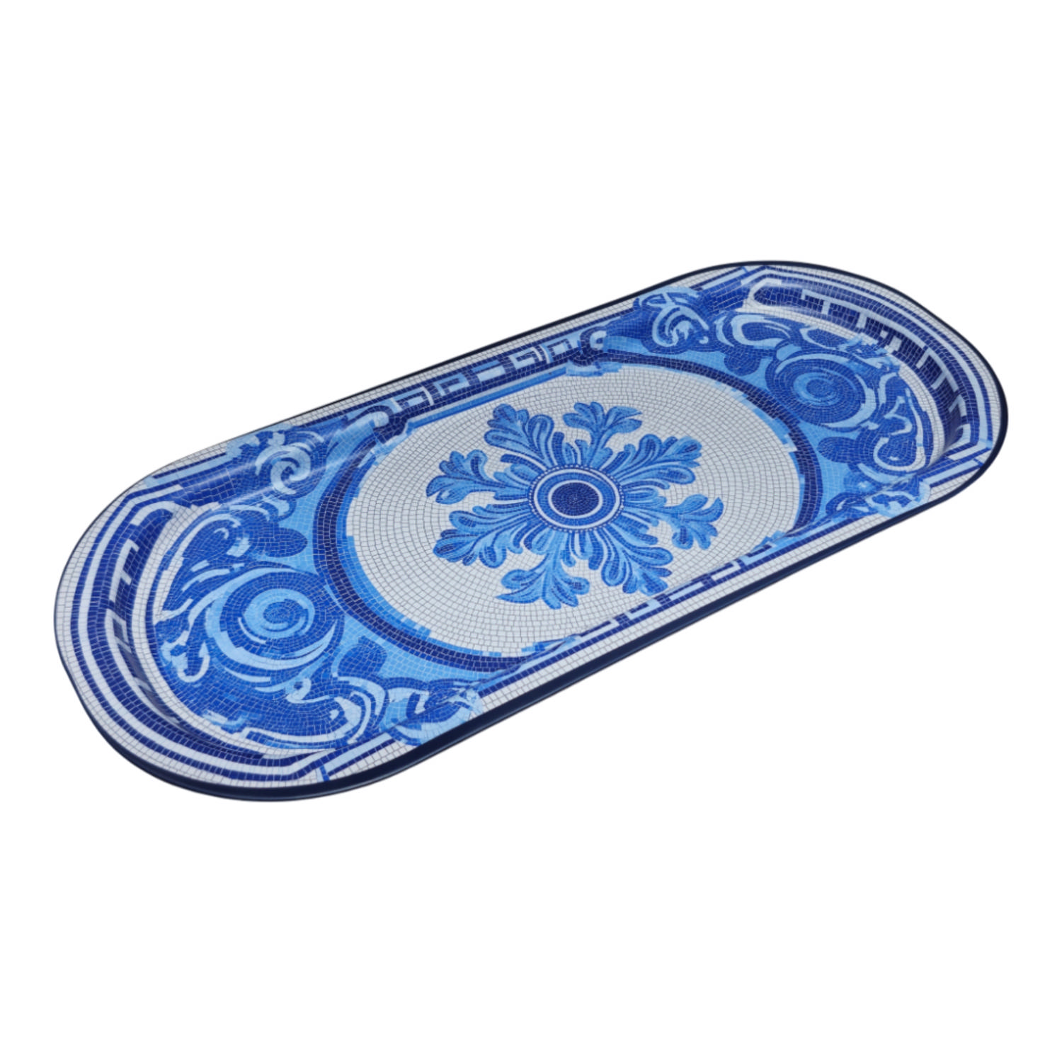 Rive Bleu Koleksiyonu Metal Dikdörtgen Tepsi - 160x350 mm — Tepsiler — Tinbox