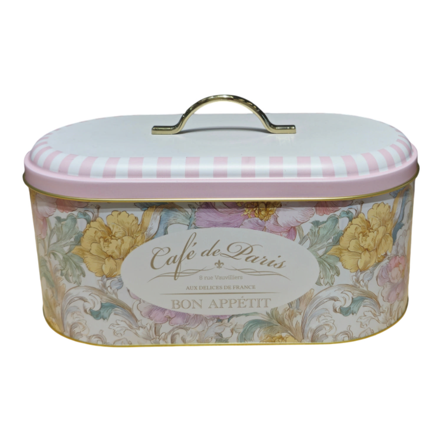 Cafe de Paris Collection Metal Oval Bread Box - 178x338x140 mm (5.5 L) — Bread Boxes — Tinbox