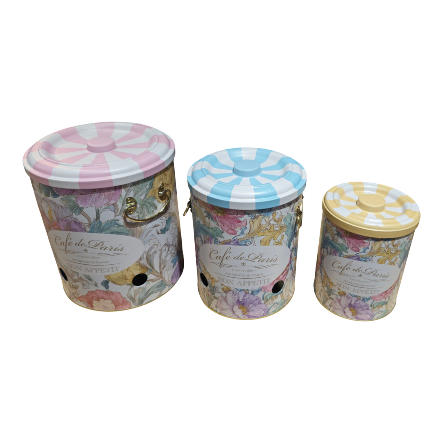 Cafe de Paris Collection Metal 3 Pcs Round Potato Onion and Garlic Set — Potato Onion Garlic Storage Containers — view 2 o…
